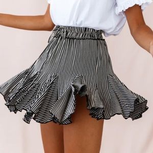 Robin Pleated Striped Mini Skirt Black